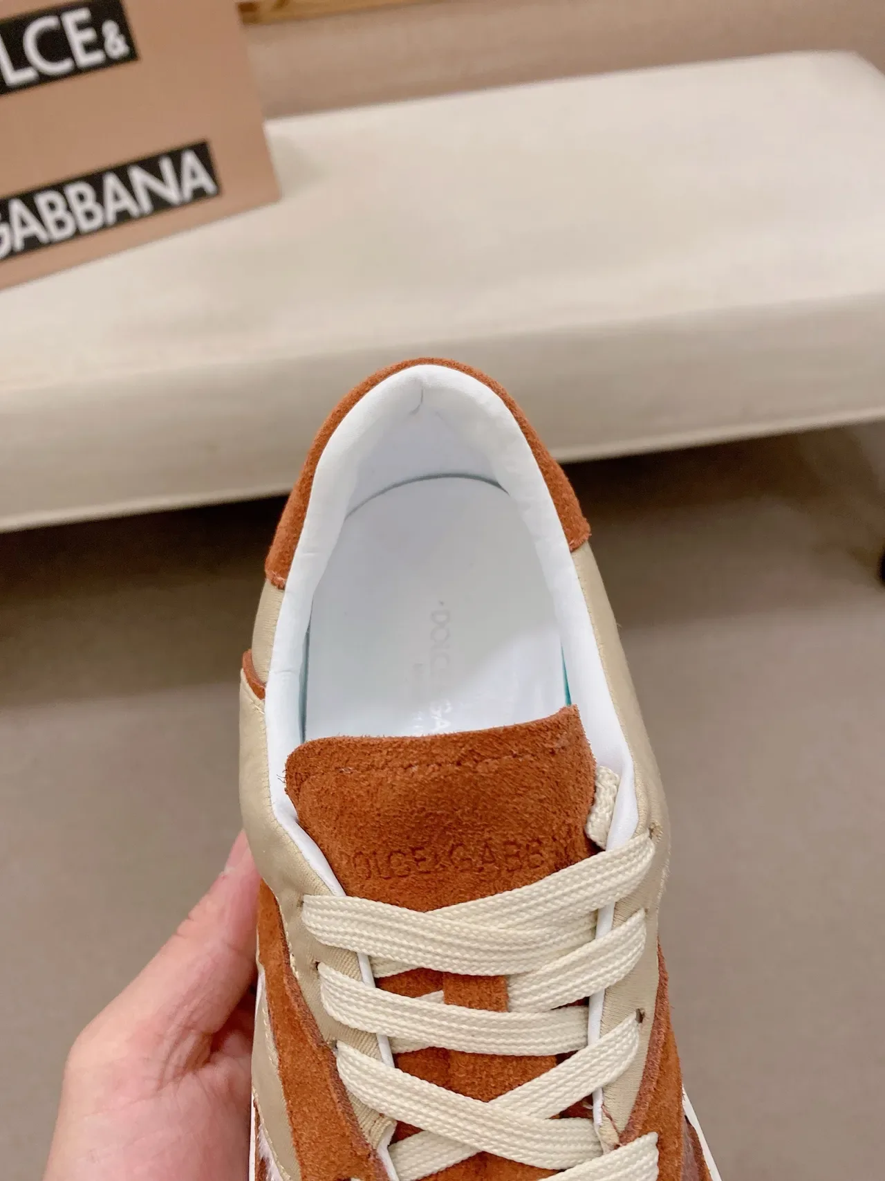 Rust and Cream Layered Suede Cow-Print Lifestyle Sneaker 4