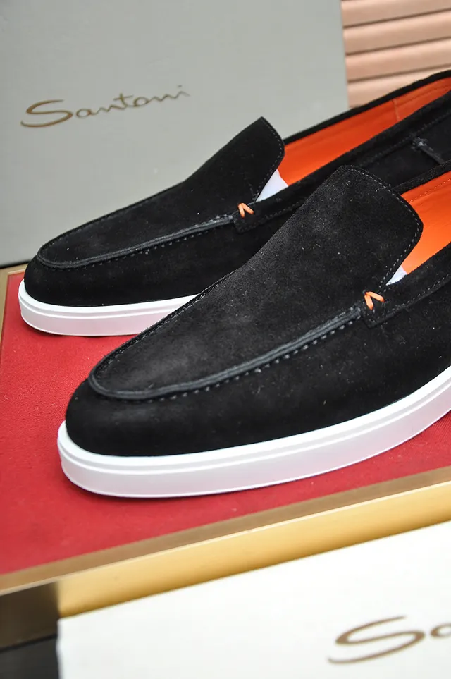 Santoni Black Orange Suede White Sole Loafer 2