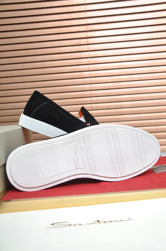 Santoni Black Orange Suede White Sole Loafer 3