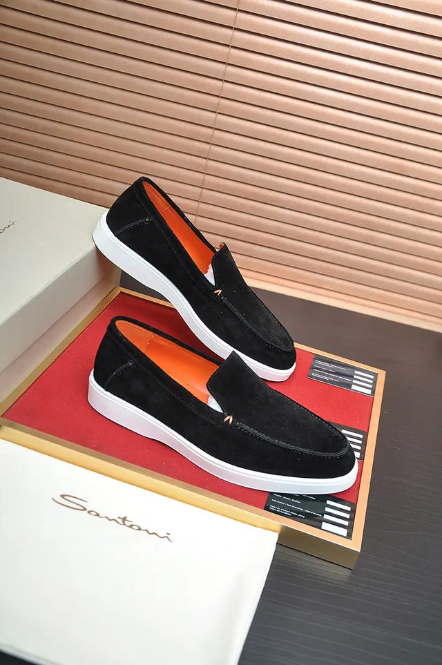 Santoni Black Orange Suede White Sole Loafer 4