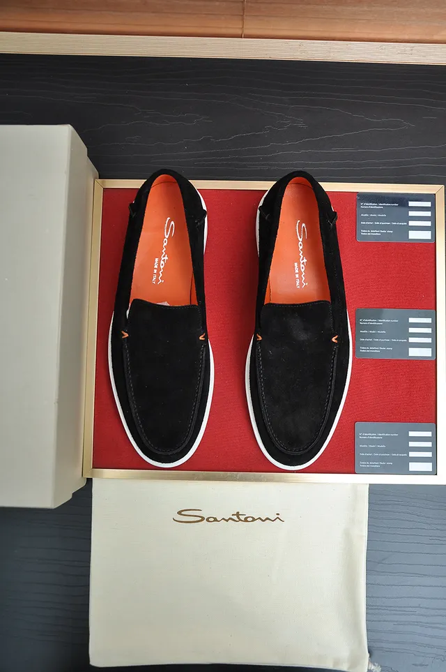 Santoni Black Orange Suede White Sole Loafer 5