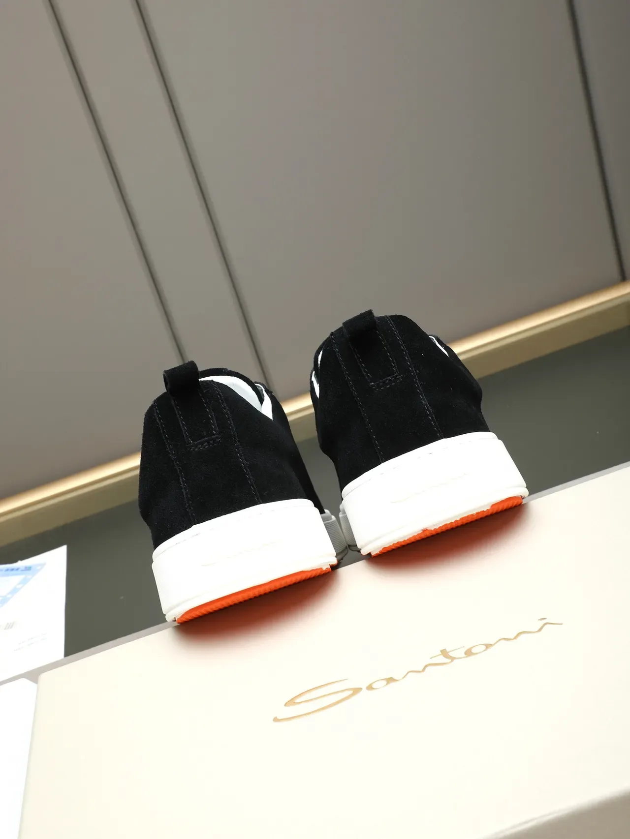 Santoni Black White Slip-On Suede Upper Lifestyle Sneakers 3