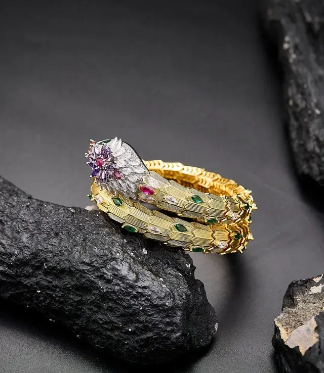 Serpent-Coil Multi-Gem Gold-Tone Bracelet 3