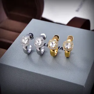 Silver and Gold Tone Cushion-Cut Pavé Halo Open Hoop Rings