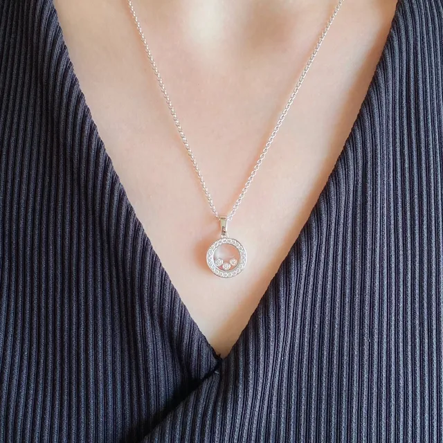 Silver and Gold Tone Rotating Disc Pavé Diamond Bezel Necklace 9