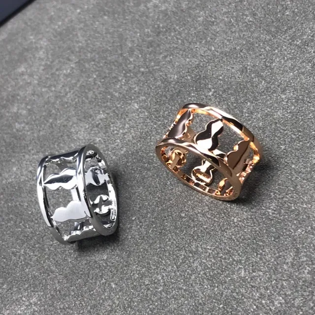 Silver and Rose Gold Openwork Cutout Enamel Rings 3