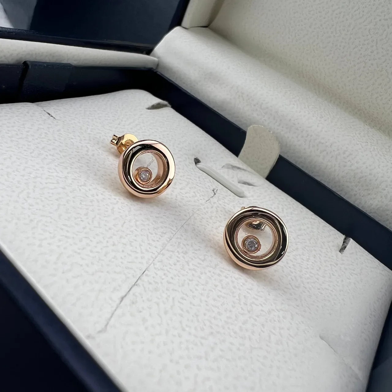 Silver and Rose Gold Rotating Disc Stud Earrings 3