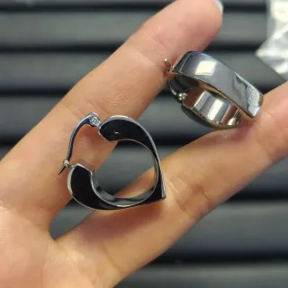 Silver Black Asymmetrical Hoop Design Polished Metal Earrings