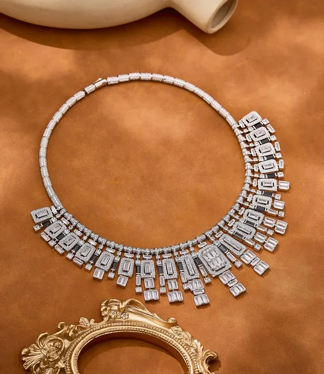 Silver Black Bib-Style Multi-Tiered Necklace 5