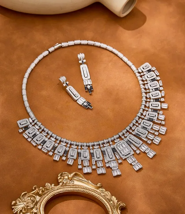 Silver Black Bib-Style Multi-Tiered Necklace 6