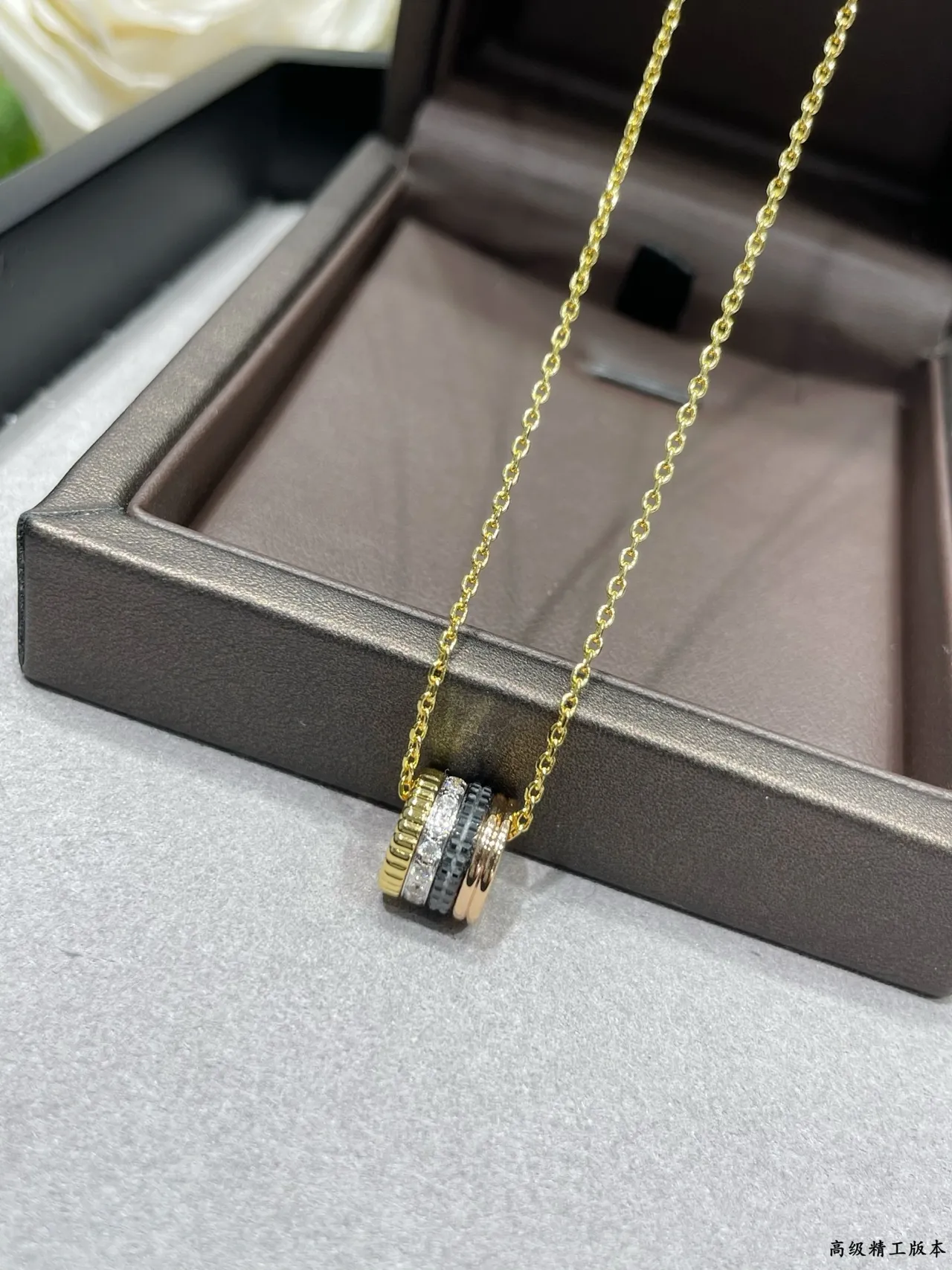 Silver Black Chain Cylindrical Barrel Pendant Necklace 4