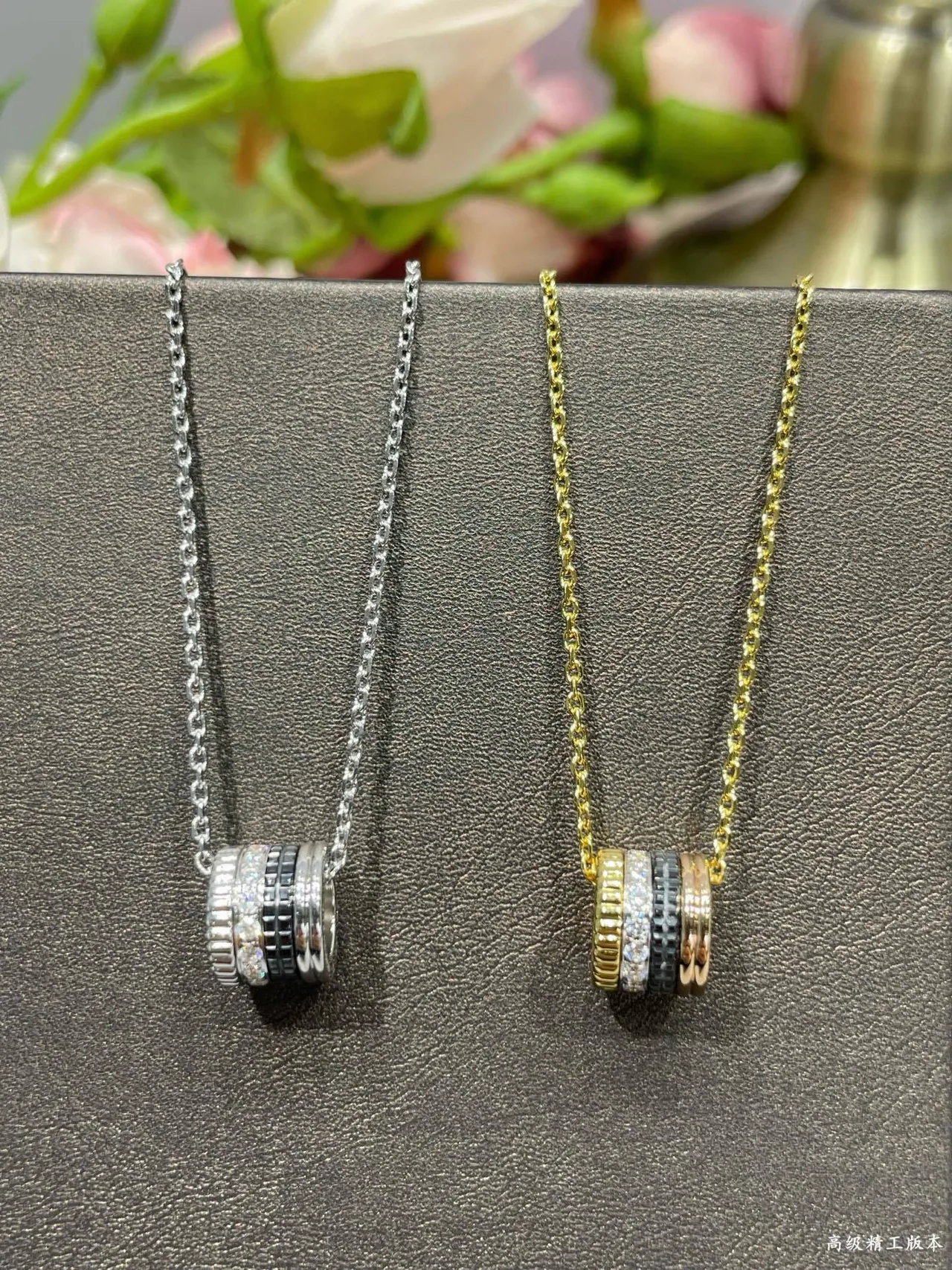 Silver Black Chain Cylindrical Barrel Pendant Necklace 5