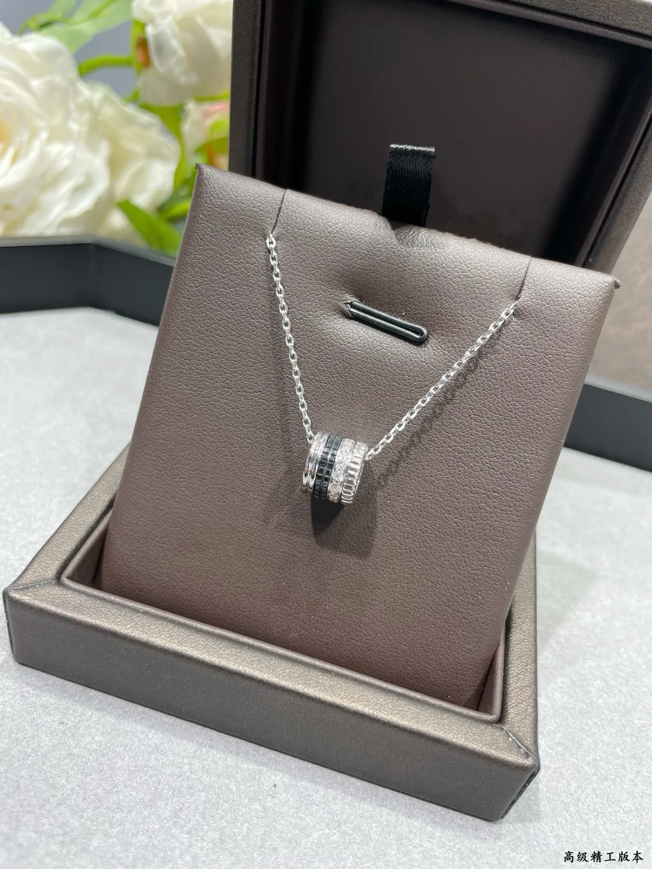 Silver Black Chain Cylindrical Barrel Pendant Necklace 8
