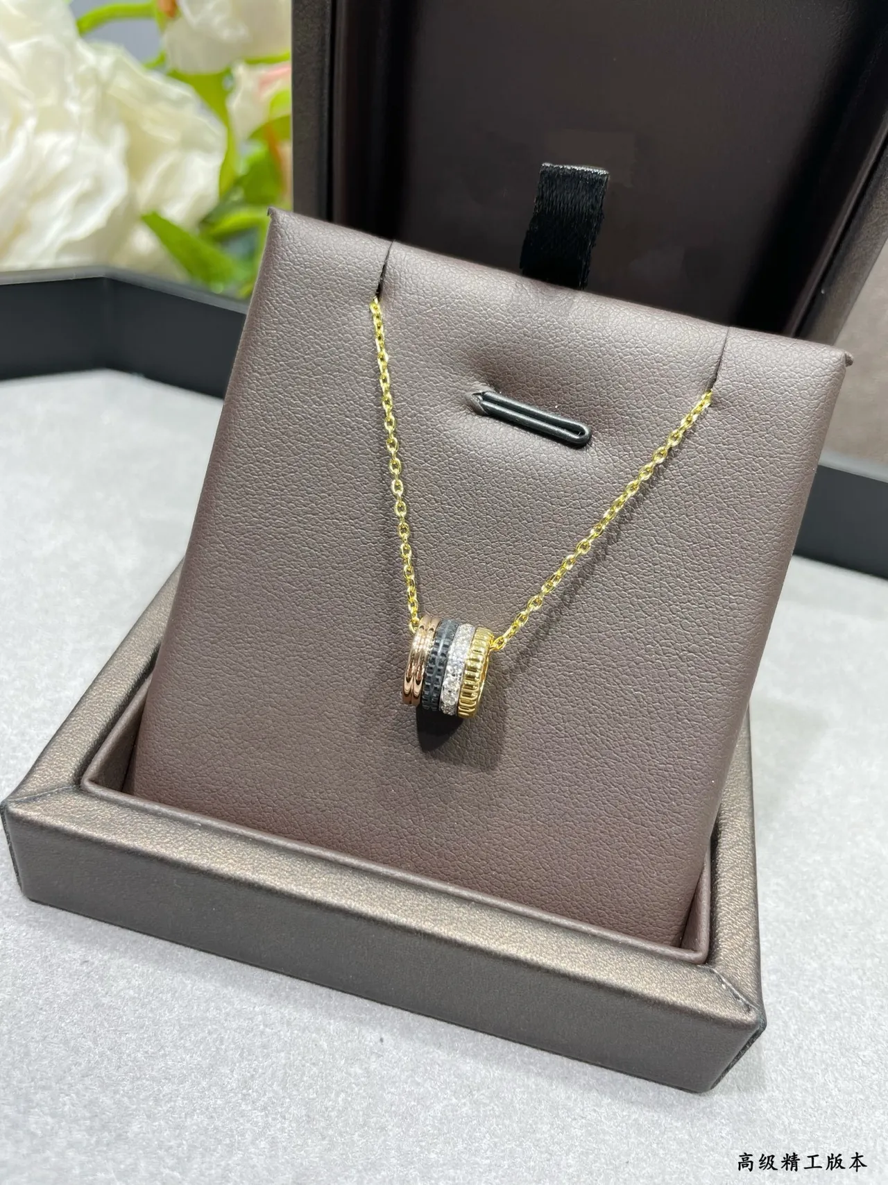 Silver Black Chain Cylindrical Barrel Pendant Necklace 9