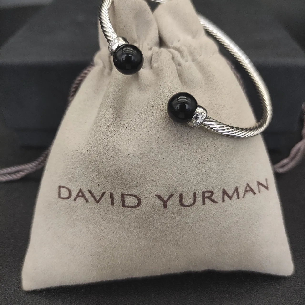 Silver Black Twisted Cable Bead Ends Bracelet 2