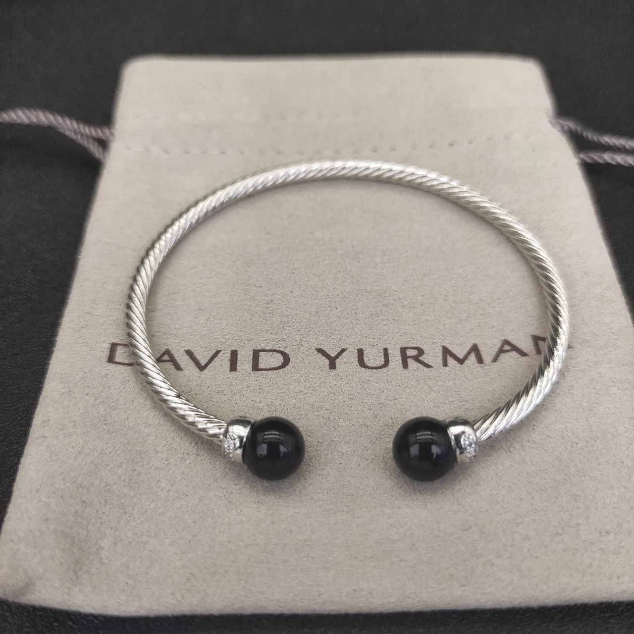 Silver Black Twisted Cable Bead Ends Bracelet 6