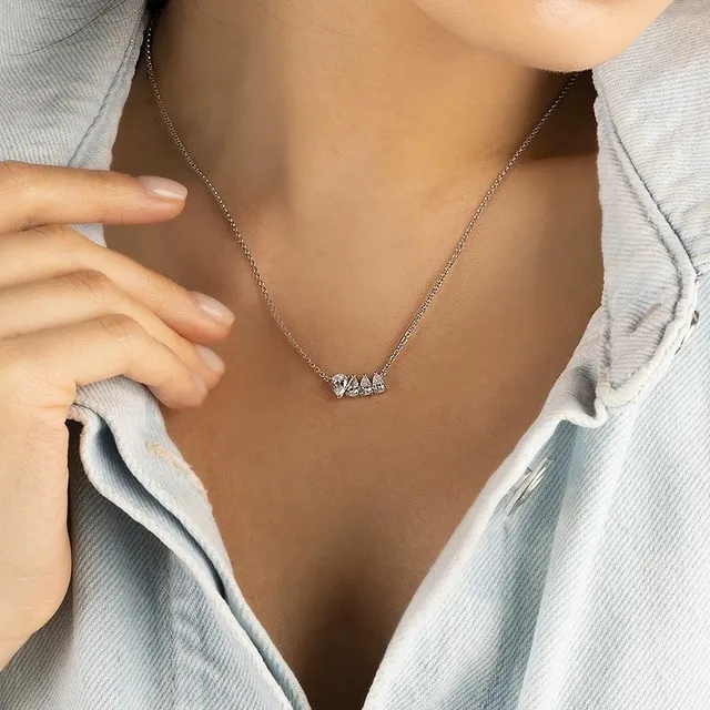 Silver Blue Chain Three Pear-Cut Stones Necklace 2