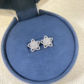 Silver Blue Star-Shaped Floral Motif Pavé-Set Stones Earrings