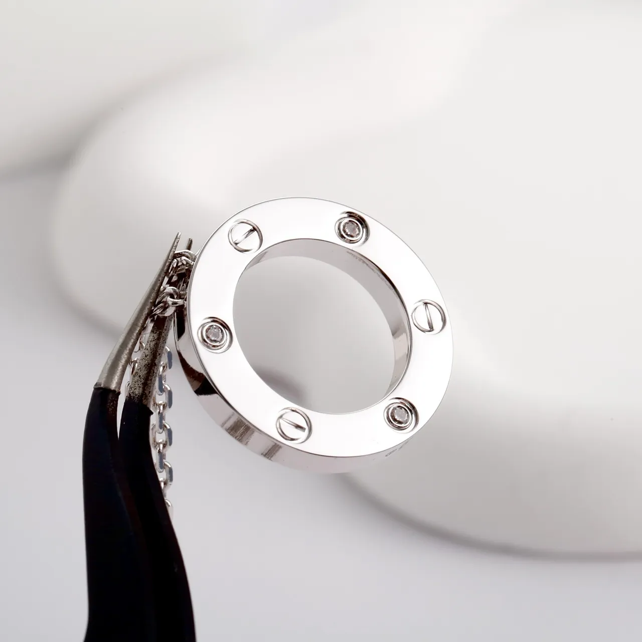 Silver Circular Open-Ring Pendant Polished Metal Necklace 6