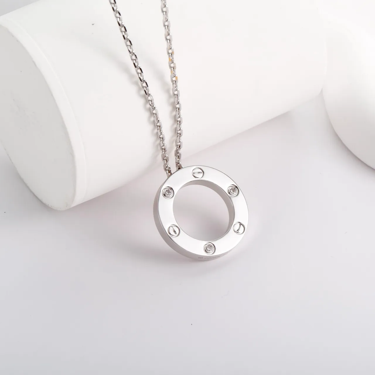Silver Circular Open-Ring Pendant Polished Metal Necklace 7