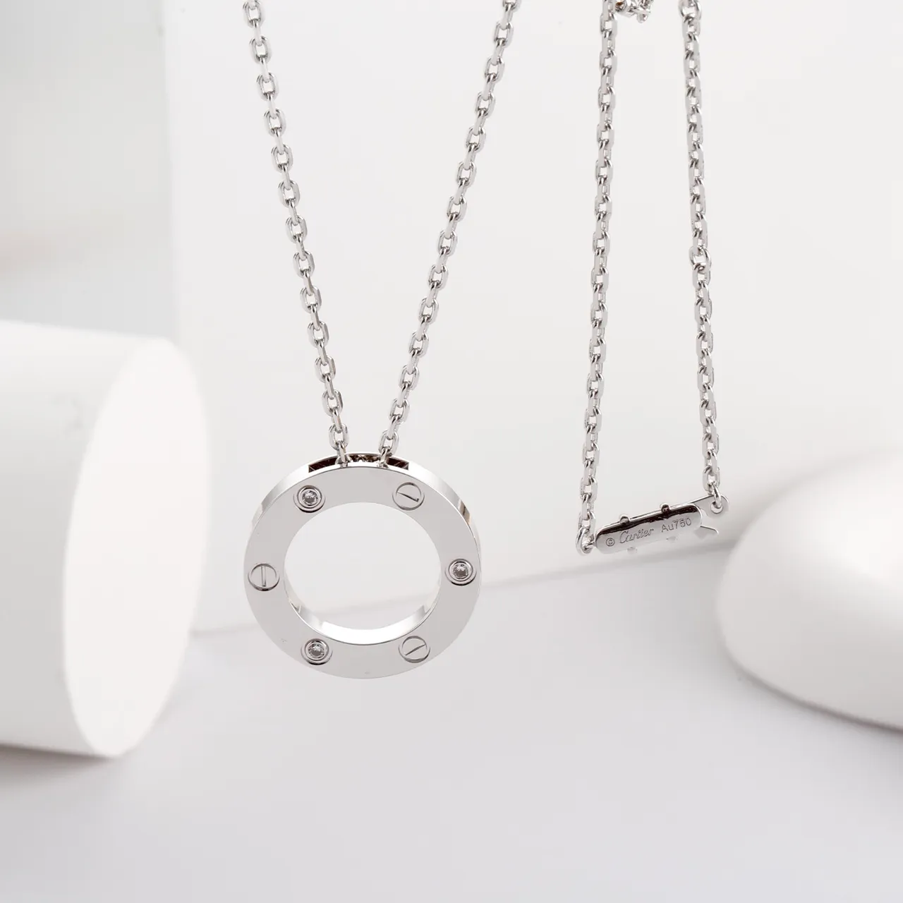 Silver Circular Open-Ring Pendant Polished Metal Necklace 8