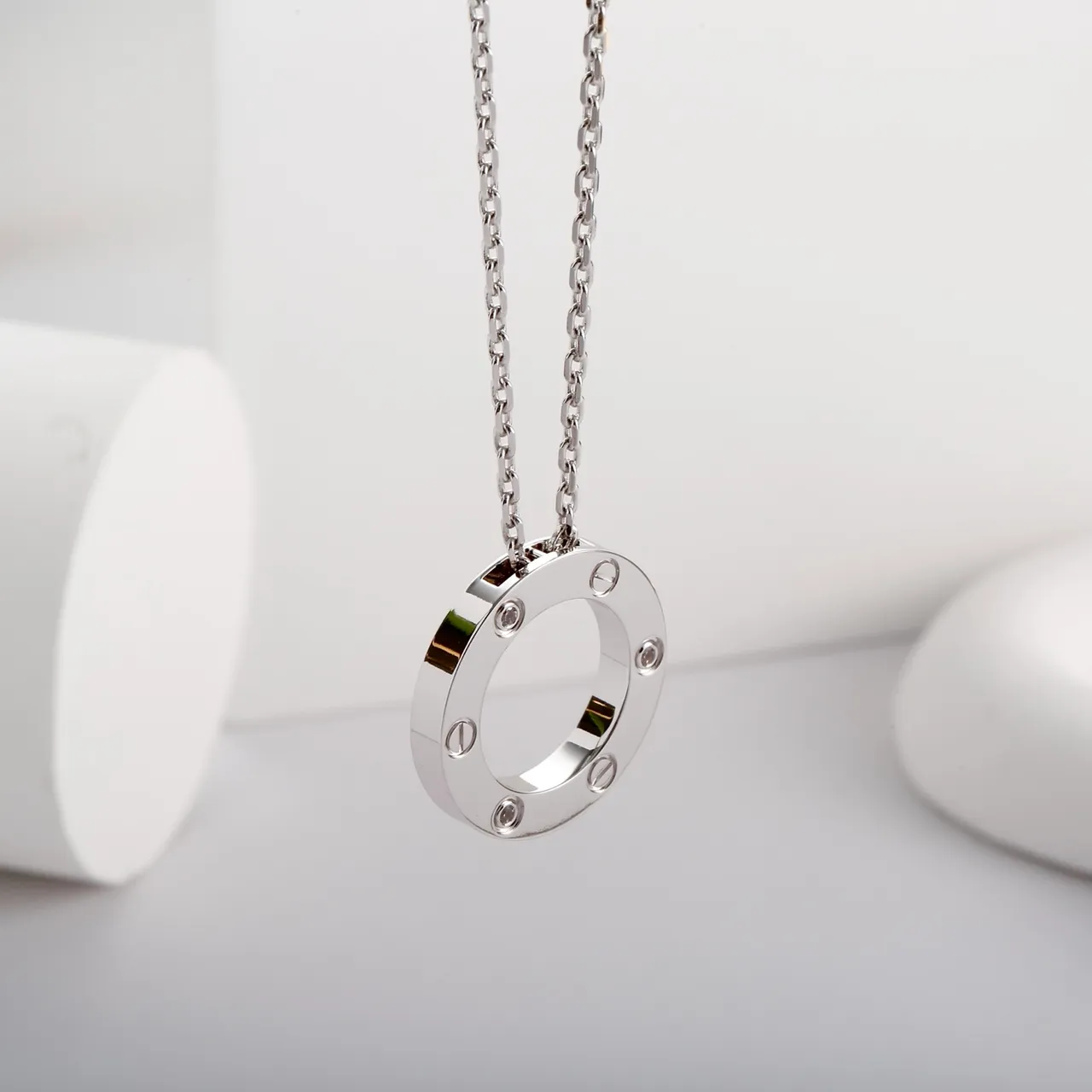 Silver Circular Open-Ring Pendant Polished Metal Necklace 9