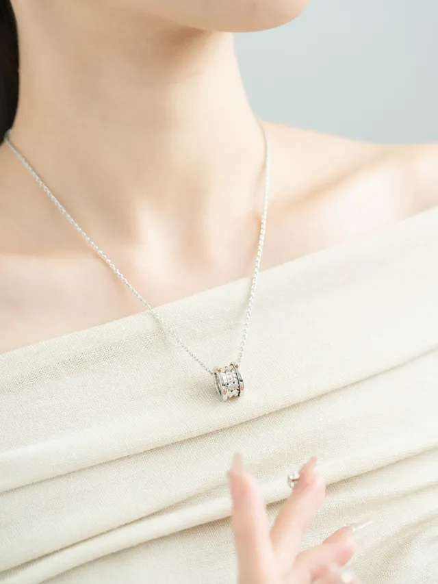 Silver Cylindrical Pyramid-Studded Pendant Necklace 3