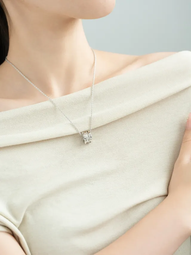 Silver Cylindrical Pyramid-Studded Pendant Necklace 6