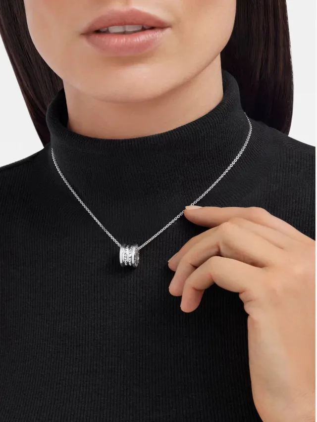 Silver Cylindrical Pyramid-Studded Pendant Necklace 8