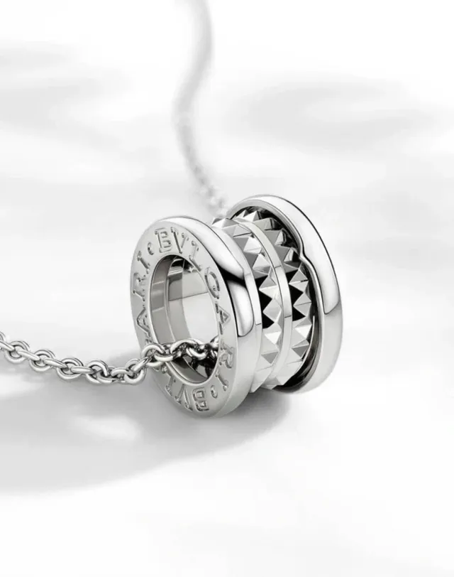 Silver Cylindrical Pyramid-Studded Pendant Necklace 11
