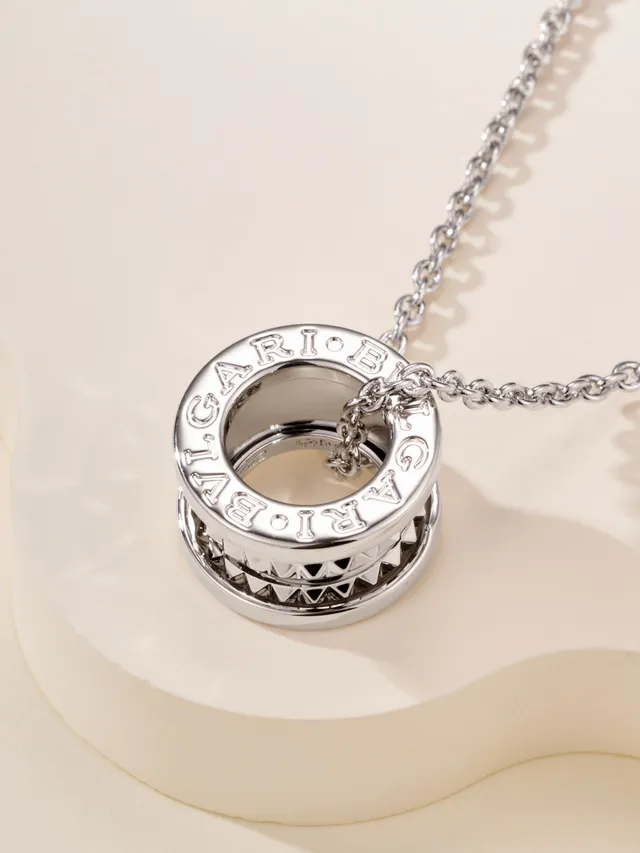 Silver Cylindrical Pyramid-Studded Pendant Necklace 17