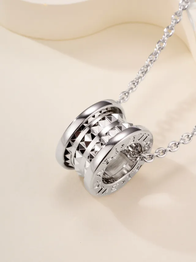 Silver Cylindrical Pyramid-Studded Pendant Necklace 18