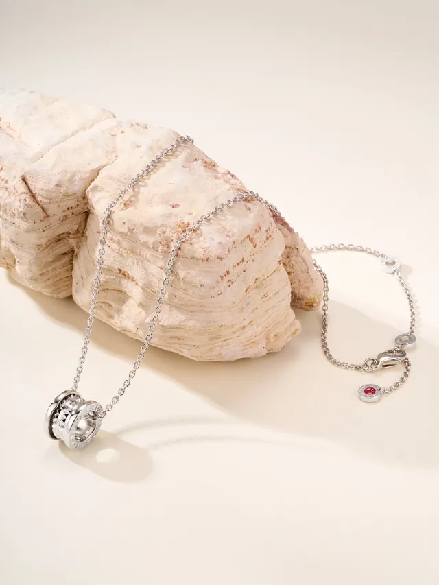 Silver Cylindrical Pyramid-Studded Pendant Necklace 19