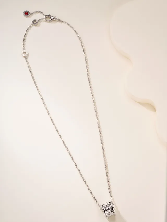 Silver Cylindrical Pyramid-Studded Pendant Necklace 20