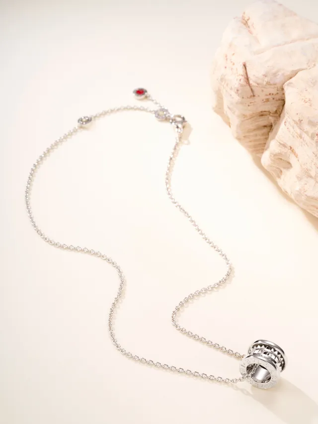 Silver Cylindrical Pyramid-Studded Pendant Necklace 21
