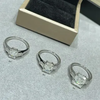 Silver Emerald-Cut Center Stone Tapered Baguette Side Stones Ring