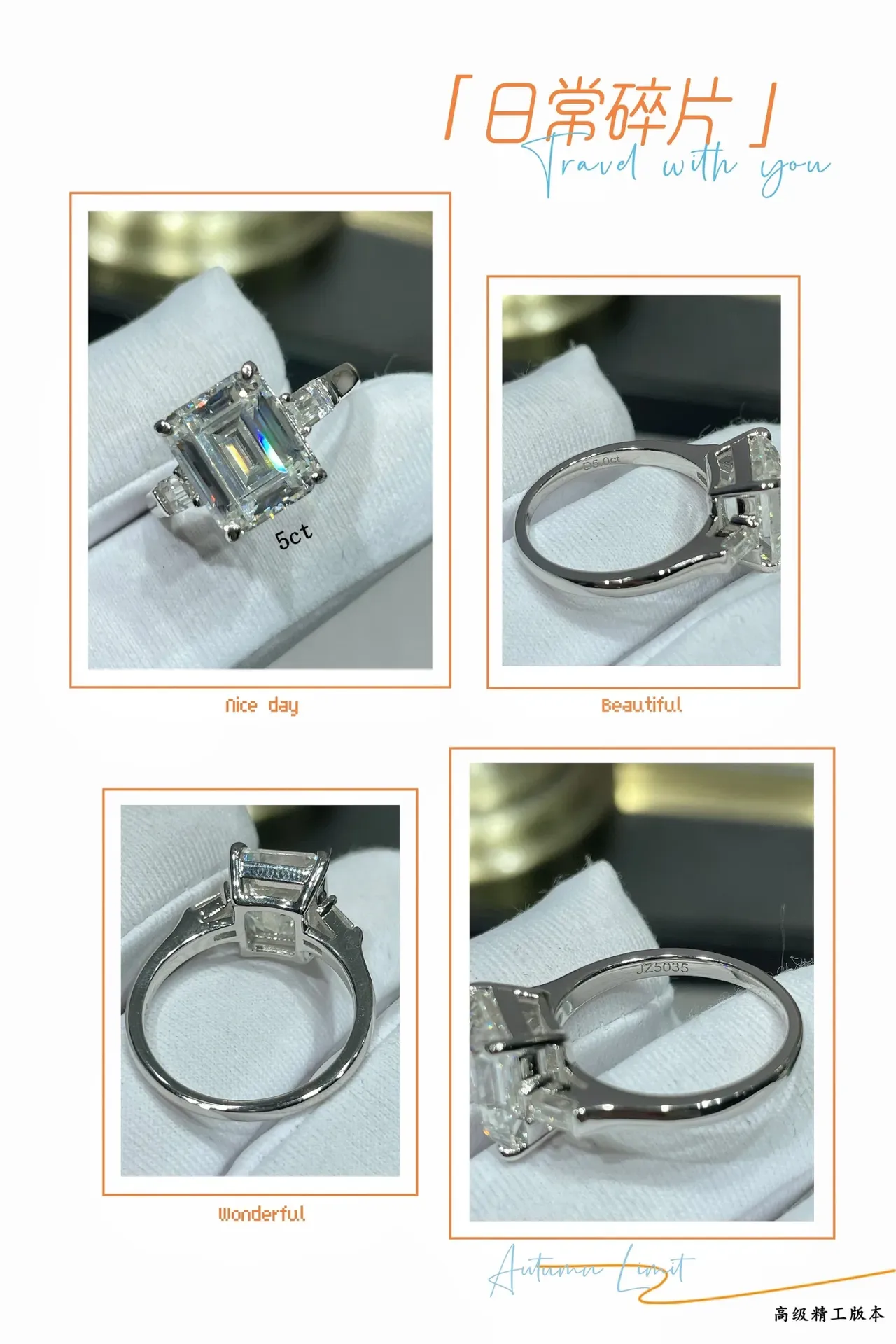 Silver Emerald-Cut Center Stone Tapered Baguette Side Stones Ring 2
