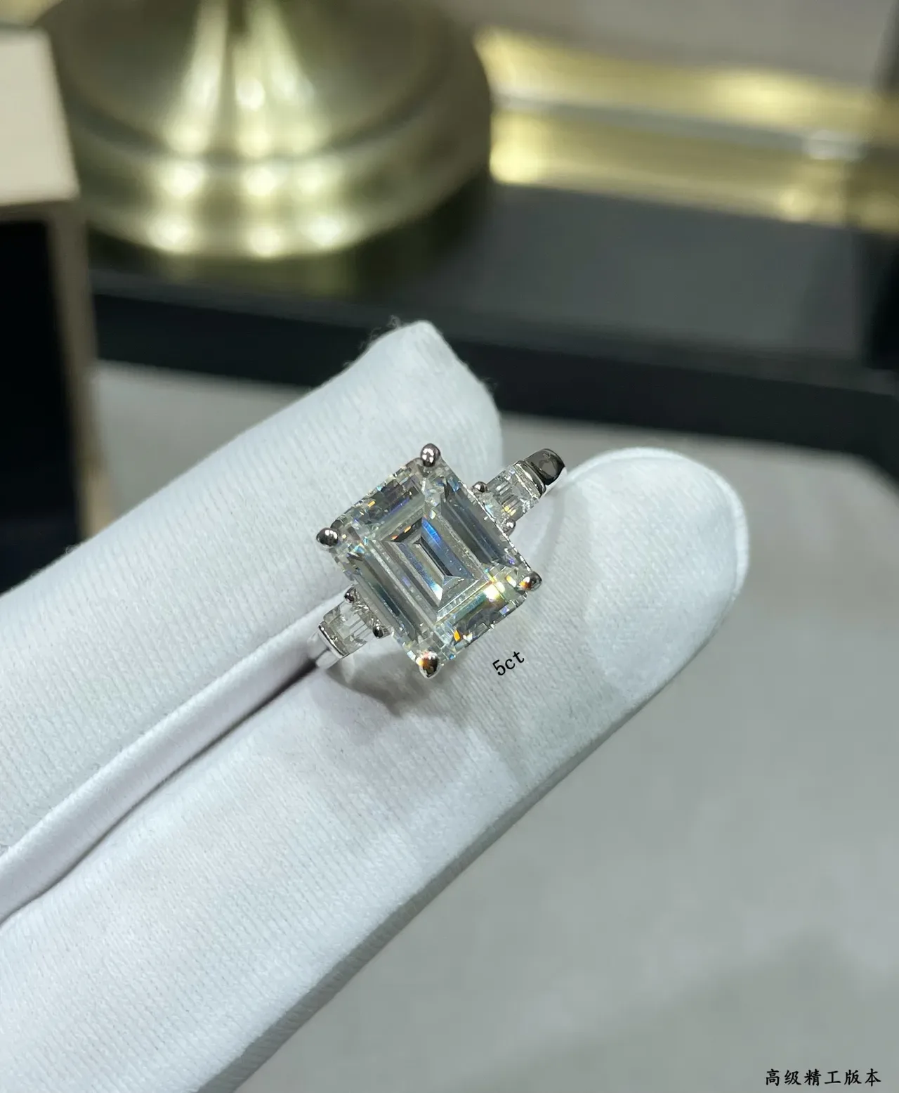 Silver Emerald-Cut Center Stone Tapered Baguette Side Stones Ring 4