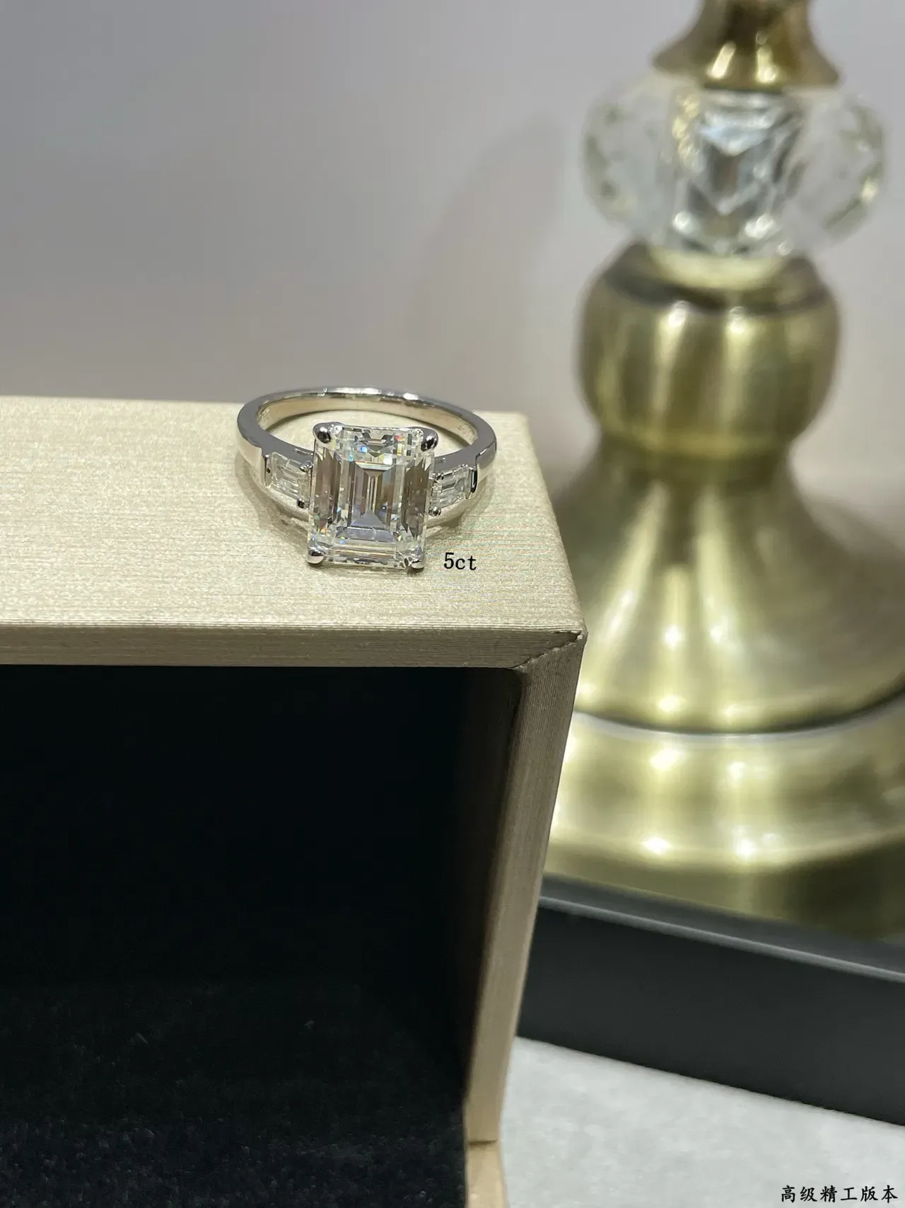 Silver Emerald-Cut Center Stone Tapered Baguette Side Stones Ring 5