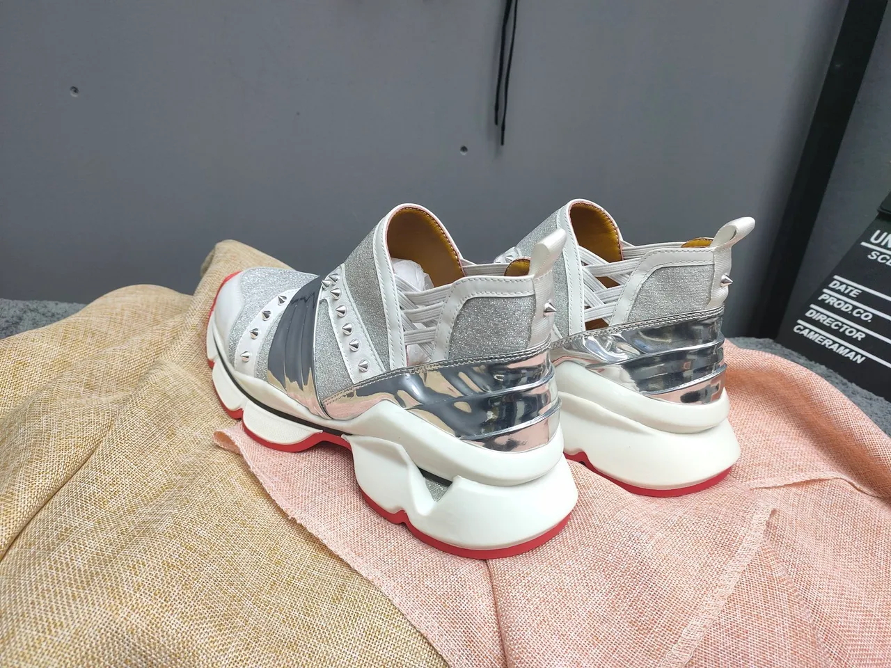 Silver Glitter and Chrome Slip-On Chunky Sneakers 4