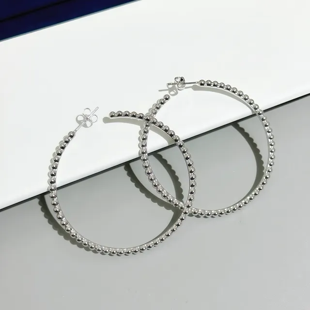 Silver Gold Beaded Surface Hoop Silhouette Earrings 2