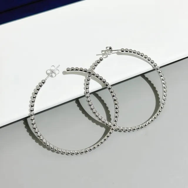 Silver Gold Beaded Surface Hoop Silhouette Earrings 3