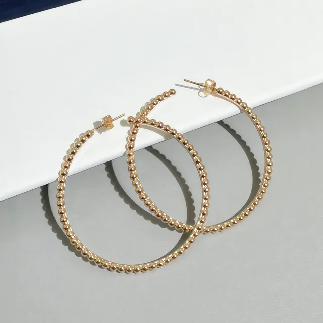 Silver Gold Beaded Surface Hoop Silhouette Earrings 4