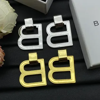 Silver Gold Double-B Monogram Open-Frame Earrings