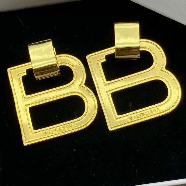 Silver Gold Double-B Monogram Open-Frame Earrings 2