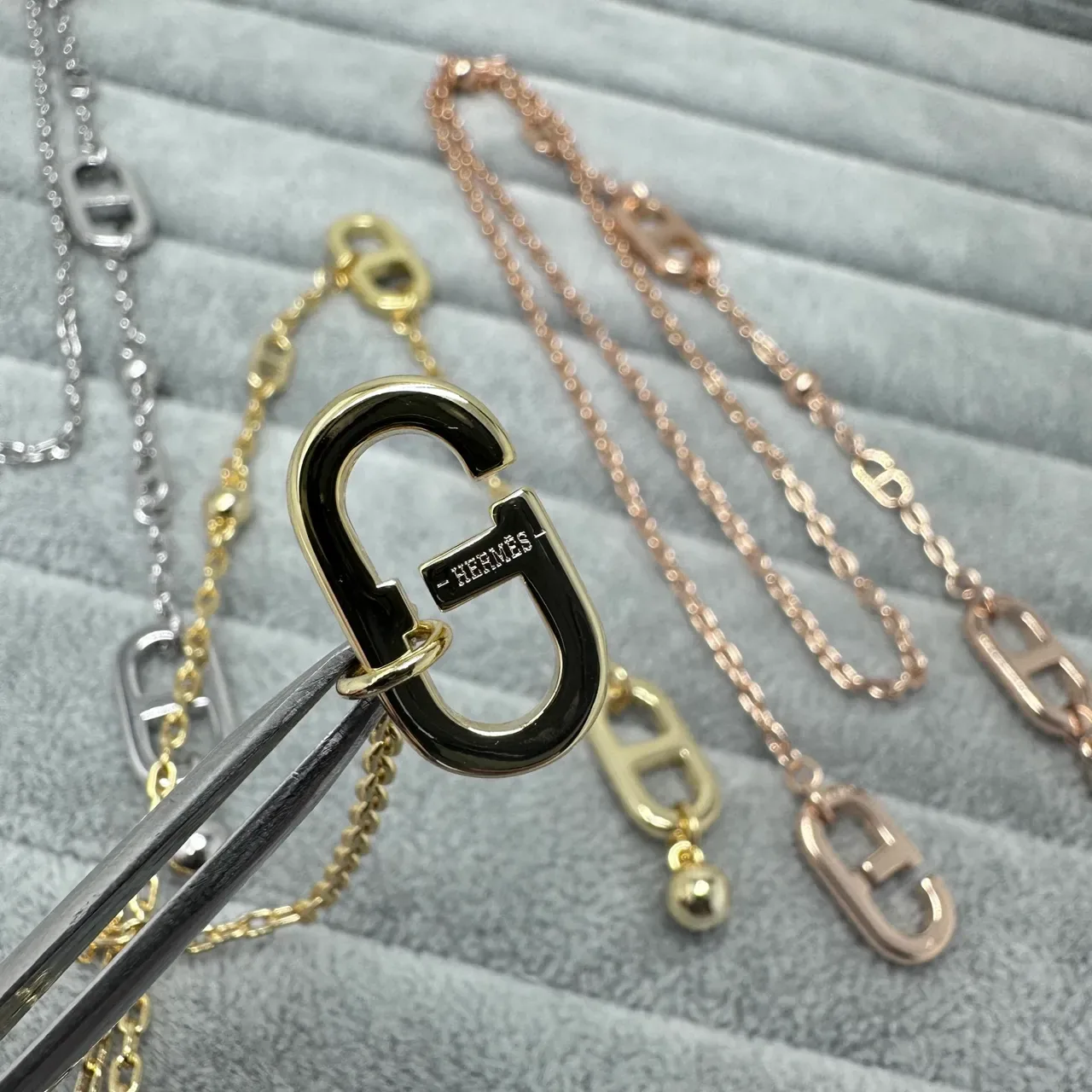 Silver Gold Metal Chain Open H-Shaped Pendant Necklace 3