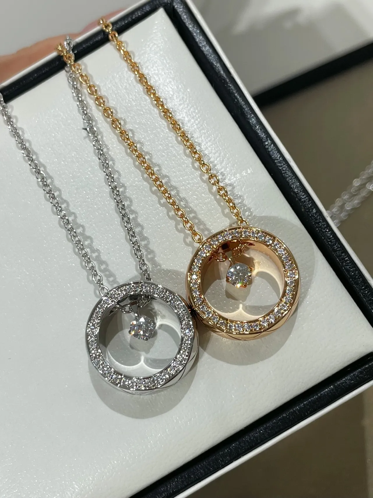 Silver Gold Open Circular Frame Pendant Suspended Geometric Charm Necklace 9