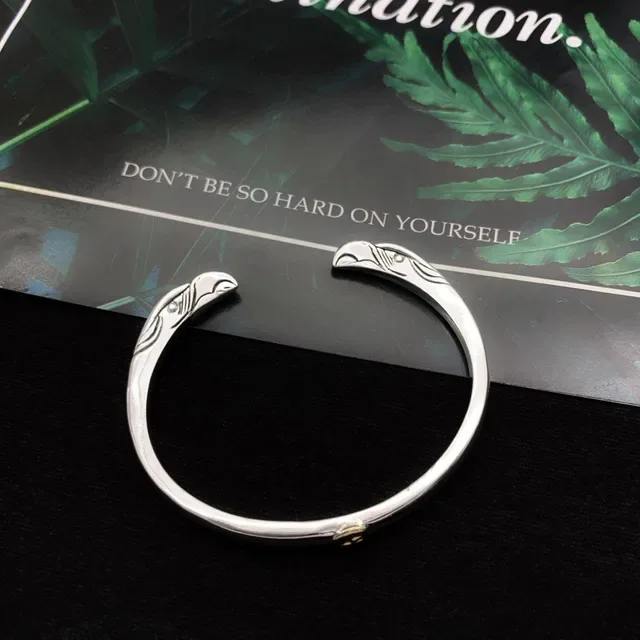 Silver Gold Polished Accent Emblem Bracelet 4