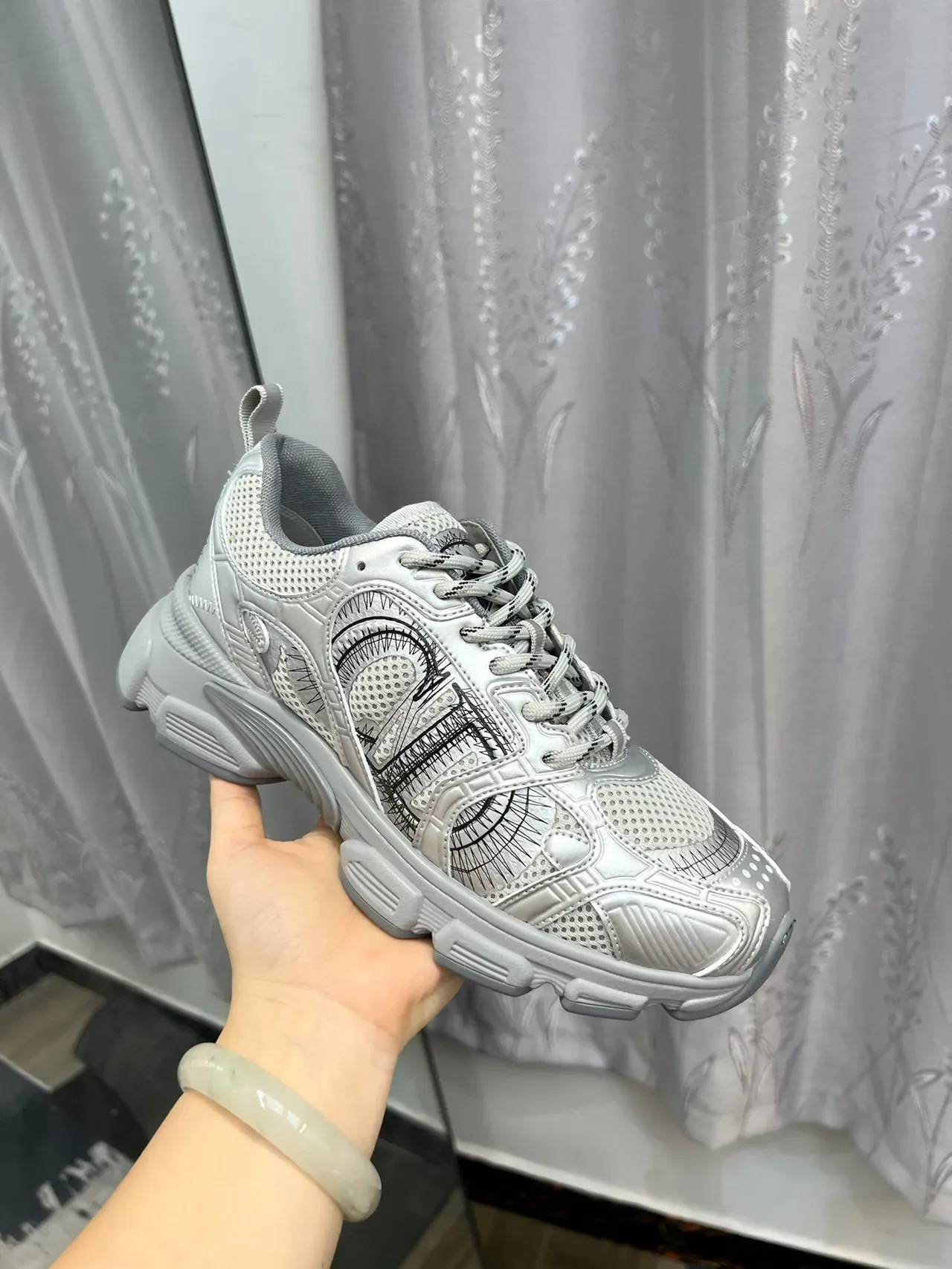 Silver Gray Sole Metallic Finish Chunky Sneakers 4