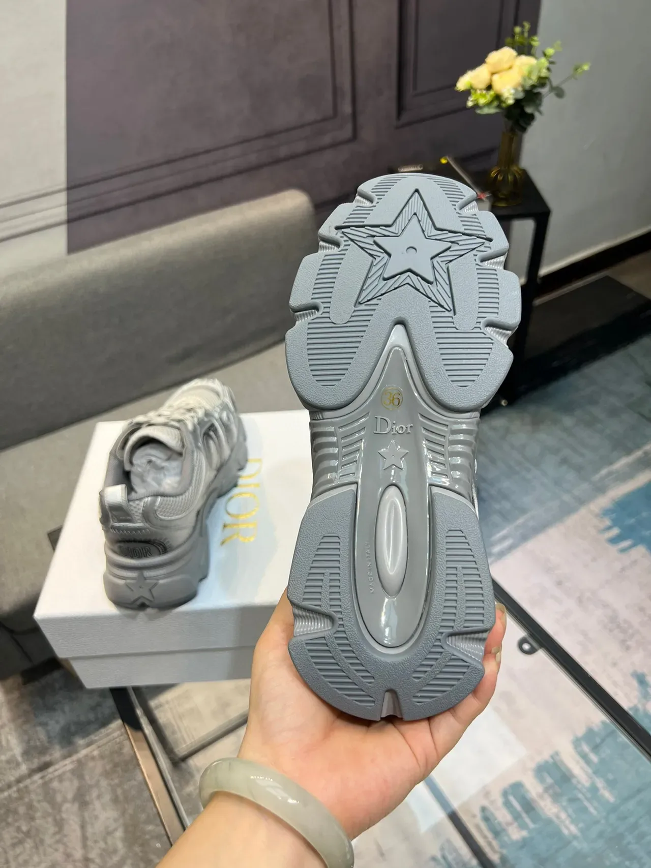 Silver Gray Sole Metallic Finish Chunky Sneakers 5